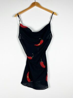 NEW Leslie Amon Paris Galli Black Chilly Pepper Beaded Embellished Mini Dress XS